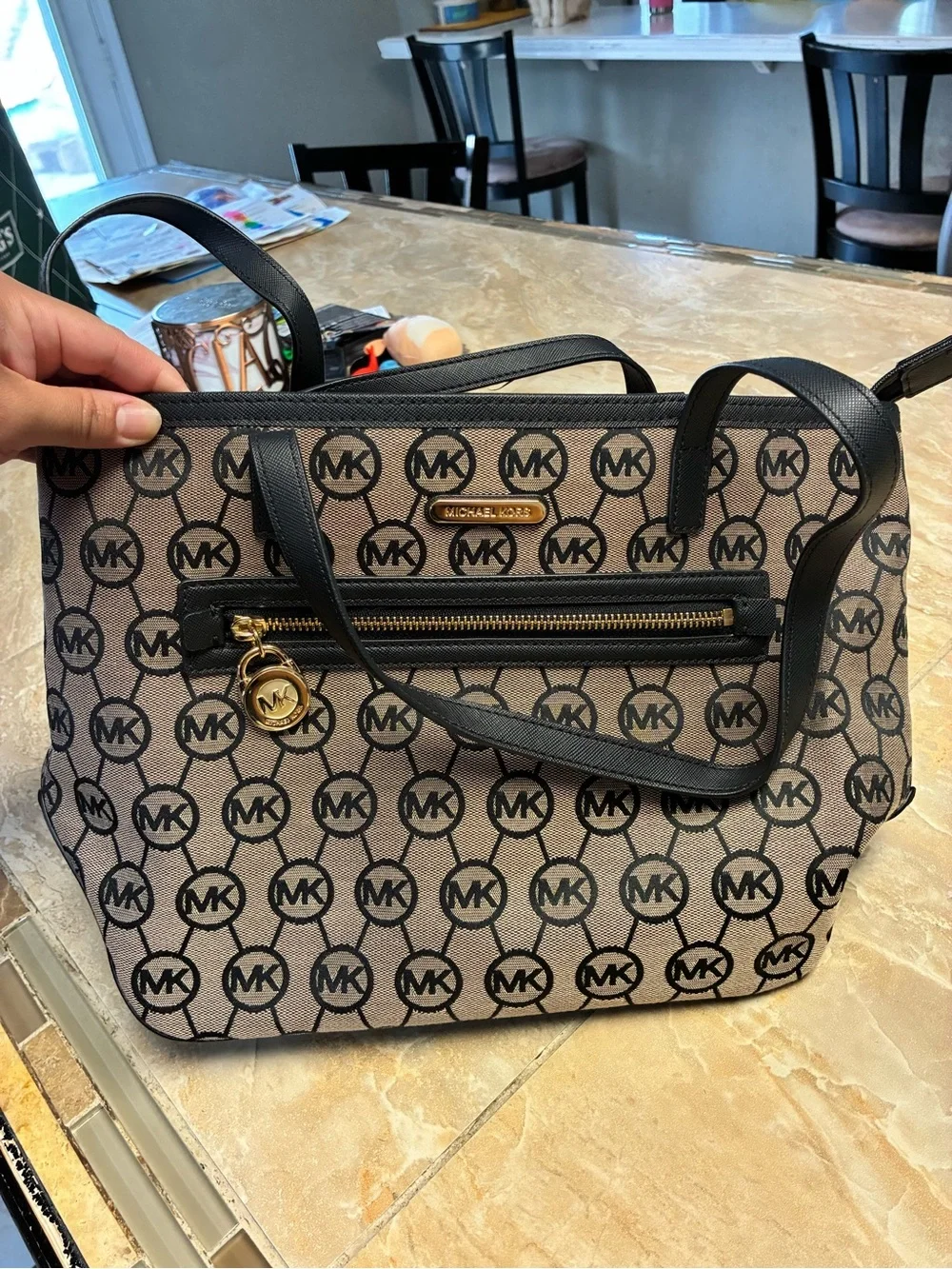 NEW Vintage Michael Kors black and beige Monogram Tote